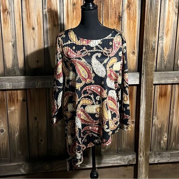 Slinky Brand top slinky asymmetrical paisley black red gold 1X FIRM on PRICE - Picture 1 of 8